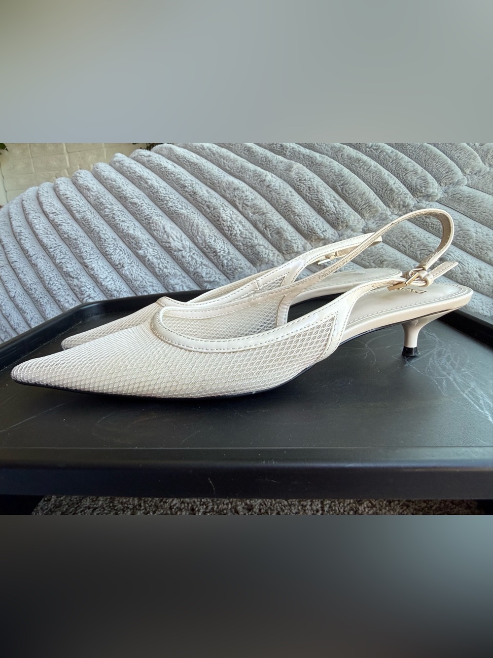 Mango White Mesh Kitten Heel Slingback Pointed-Toe Mules Sandals EU 35/ US 5